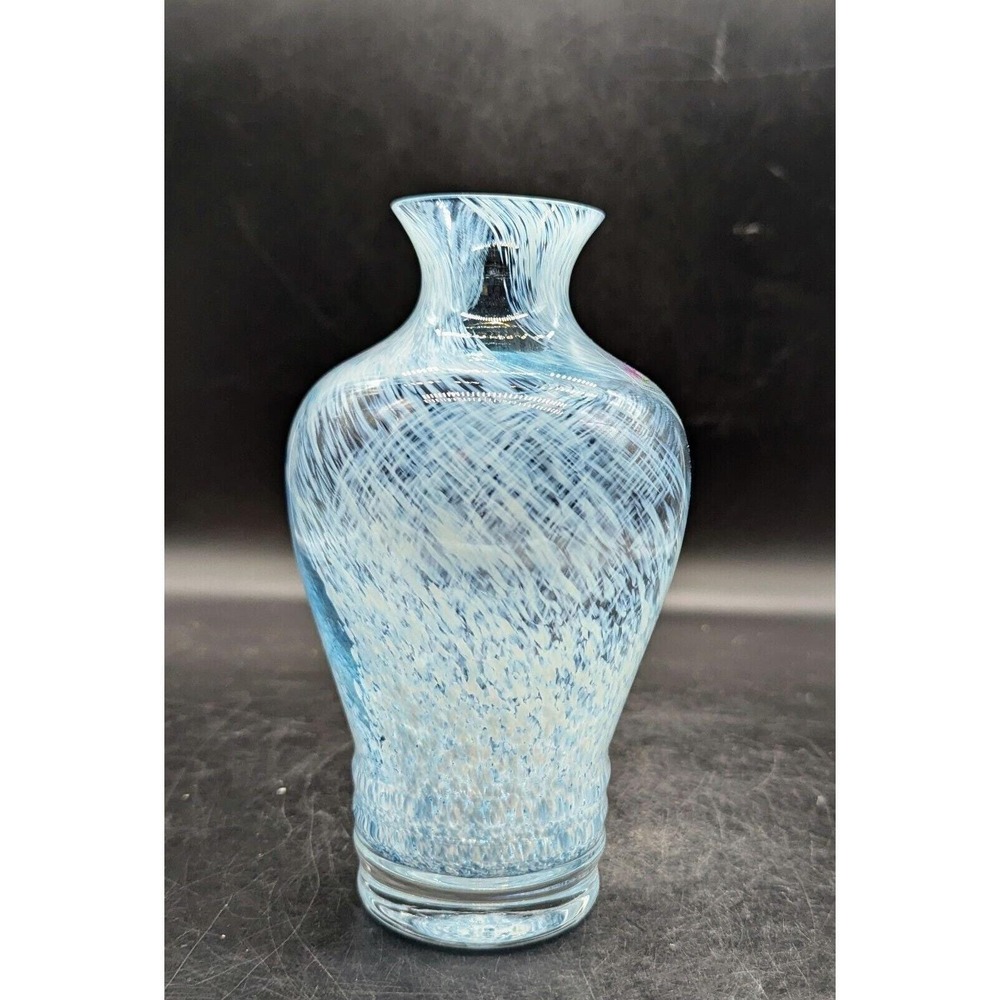 Vintage Caithness Art Glass Large Blue Speckled Rondo Vase 7.5" Scotland